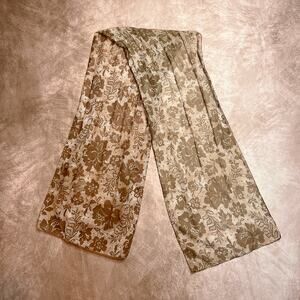 Vintage Y2K Floral Print Sheer Mesh Scarf Brown Tan Fairycore Peasant Festival